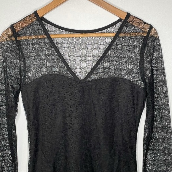 Dynamite Black Eyelet Lace Inset Mesh Bodycon Dress Sz S - Picture 3 of 8